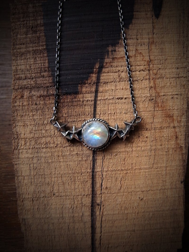 Star Rainbow Moonstone Silver Necklace - Necklaces - Silver 