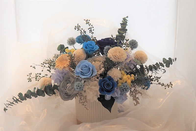 歐式古典盆花 藍色系 永生玫瑰 擺飾 攝影 永生花 乾燥花 不凋花 - 乾花/永生花 - 植物．花 藍色