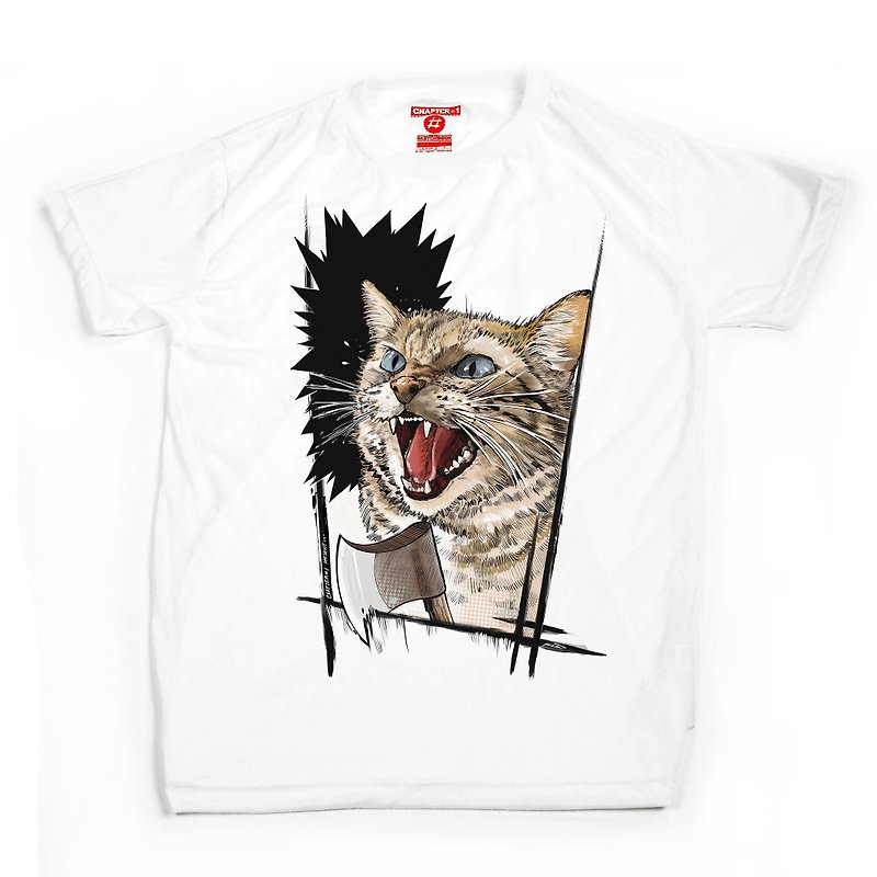 半袖Tシャツ第1章怒っている猫の男性と女性の綿混紡ソフトと快適 - Tシャツ メンズ - コットン・麻 ホワイト
