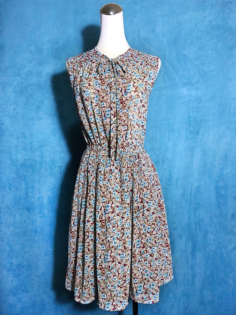 Flower shoulder chiffon sleeveless vintage dress / Bring Back VINTAGE abroad - One Piece Dresses - Polyester Multicolor
