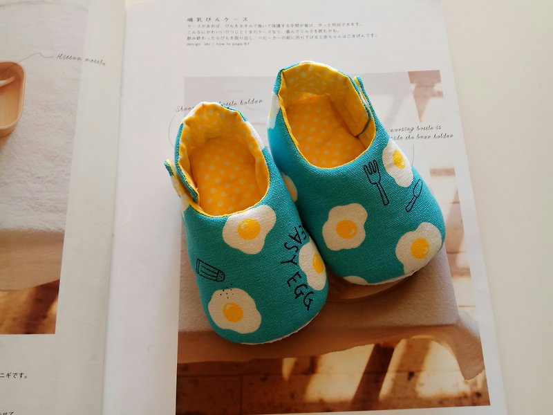 <藍> 荷包蛋彌月禮物 嬰兒鞋  寶寶鞋 15/16 - 彌月禮盒 - 棉．麻 藍色