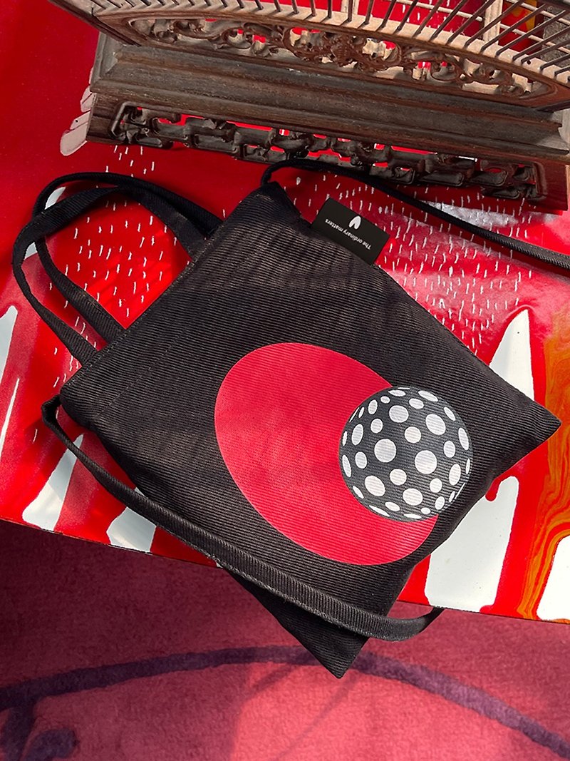 Black and red polka dots cute sweet and cool mini portable double-sided printing can be cross-body - Messenger Bags & Sling Bags - Cotton & Hemp Red