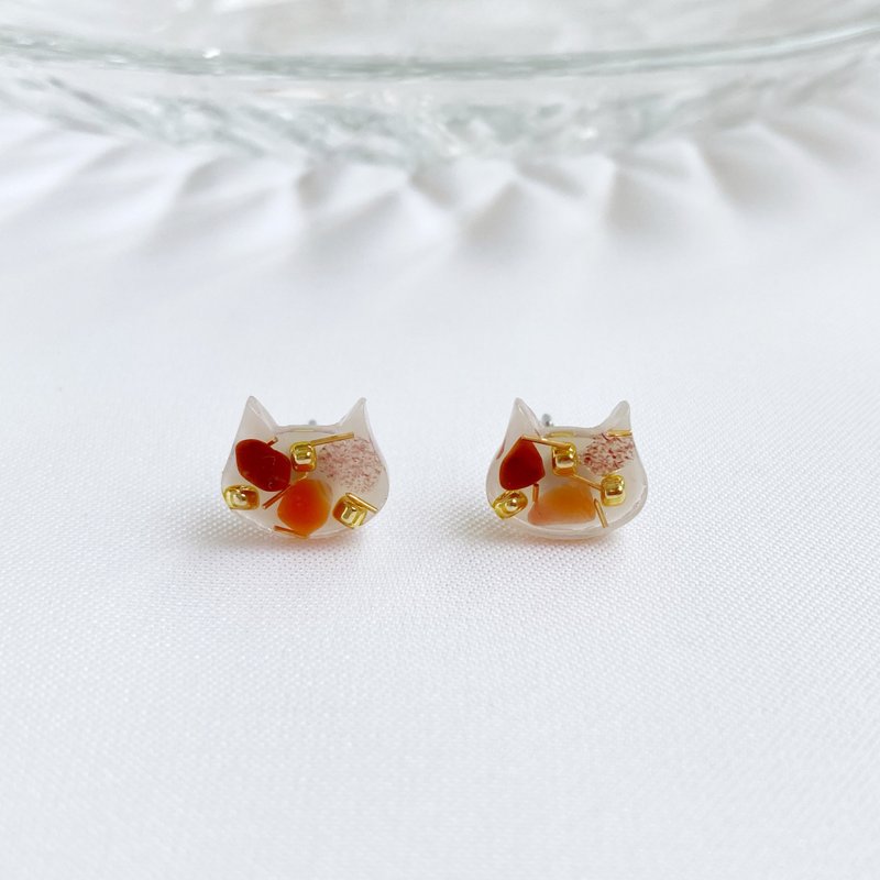 簡約貓貓。天然草莓晶 南紅瑪瑙 紅碧玉 貼耳耳環 抗敏耳針耳夾 - 耳環/耳夾/耳骨夾 - 不鏽鋼 紅色