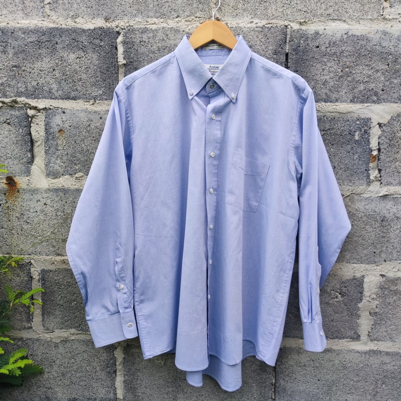 Vintage 80s  Arrow Fairfield Oxford Original Cotton Blend Button Down Shirt - เสื้อเชิ้ตผู้ชาย - ผ้าฝ้าย/ผ้าลินิน สีน้ำเงิน