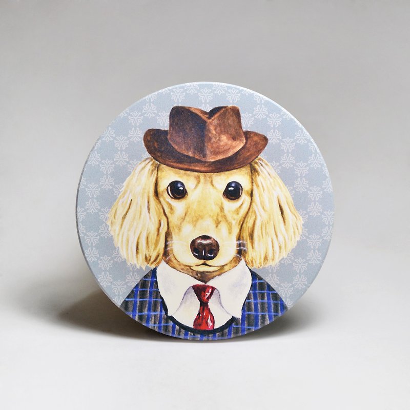 Absorbent ceramic coaster - Gentleman Sausage (free sticker) (customized text can be purchased) - ที่รองแก้ว - ดินเผา สีเทา