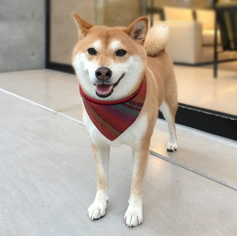 犬専用名スカーフ-カスタマイズ（中型犬）-クリムゾンストライプ - 首輪・リード - コットン・麻 レッド