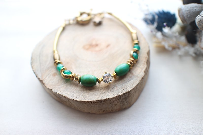 Agate/ Turquoise/ Brass handmade bracelet - สร้อยข้อมือ - โลหะ 