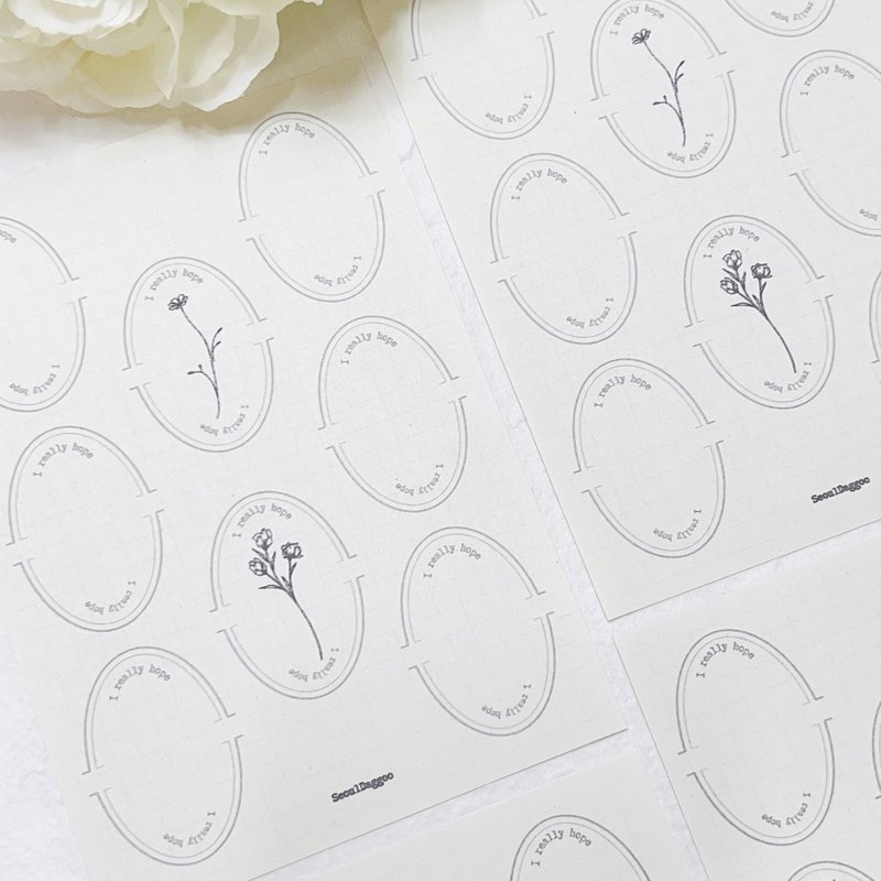 Vintage flower drawing in frames on papers (15sheet) - 貼紙 - 紙 白色