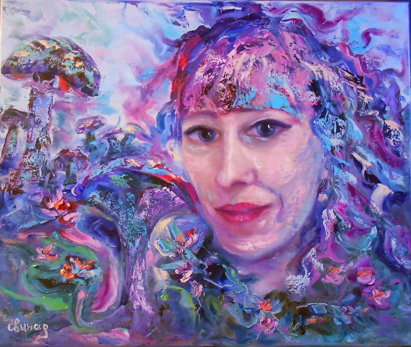 Original Oil Painting On Canvas Girl in Wonderland Love Artist Svinar Oksana - Other - Other Materials Multicolor