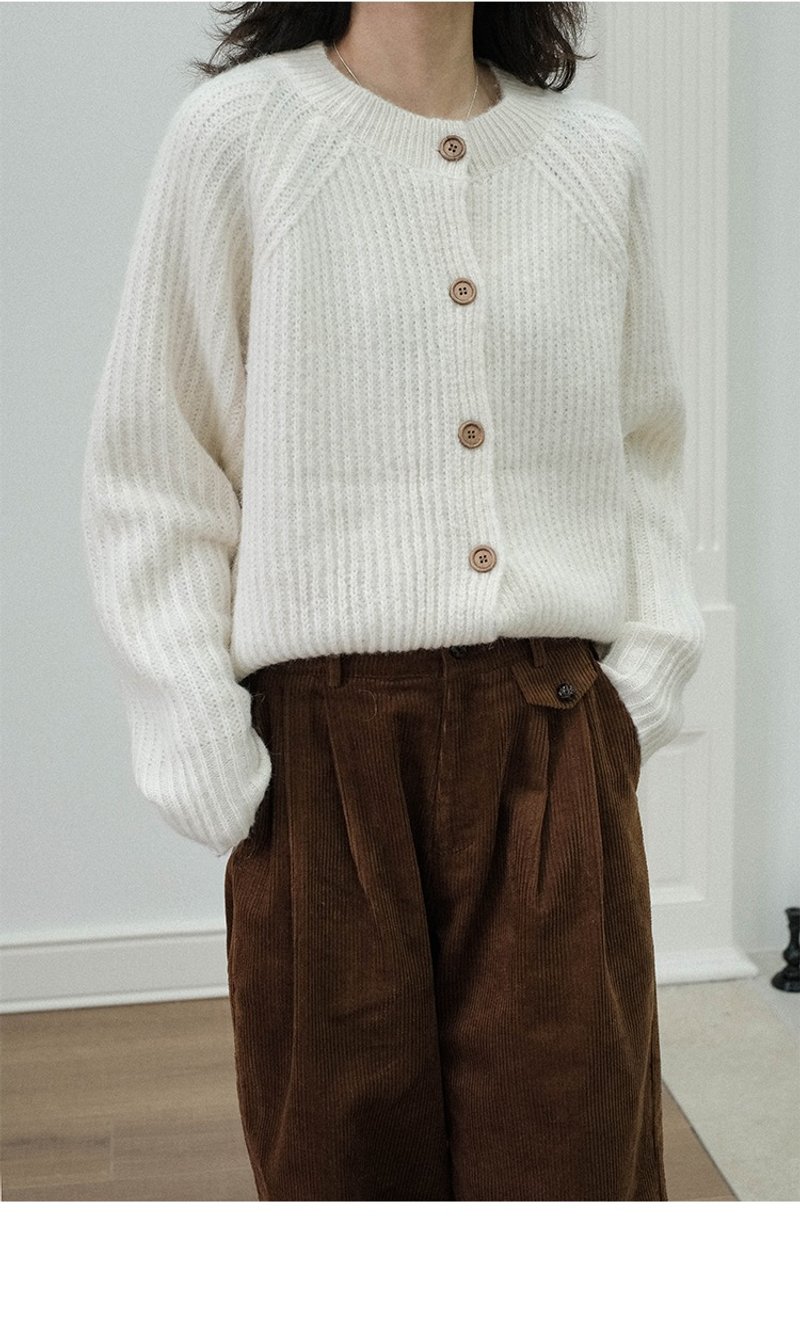 Mohair wool blended knitted sweater top cardigan jacket women - สเวตเตอร์ผู้หญิง - ขนแกะ 