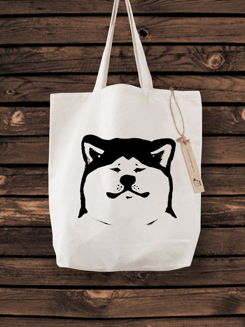 Akita dog tote bag - กระเป๋าถือ - ผ้าฝ้าย/ผ้าลินิน ขาว