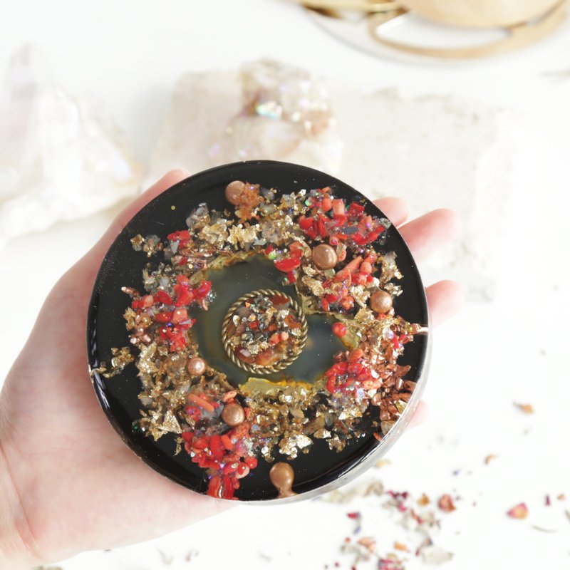 10cm Orgonite Charging Plate ~ Red Coral - ของวางตกแต่ง - คริสตัล สีแดง