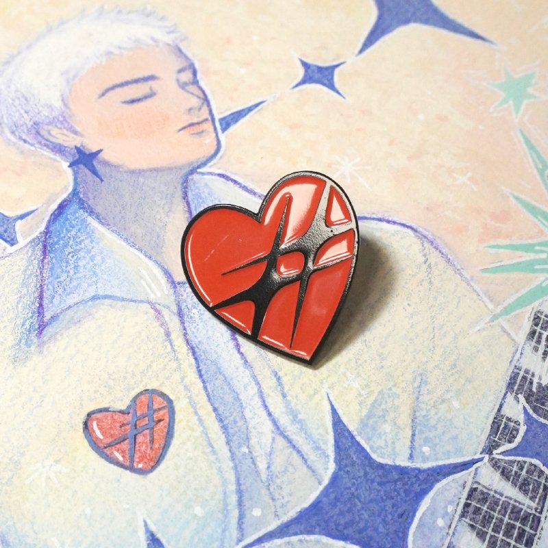 紅底黑星 胸針 - 胸針 - 其他金屬 紅色