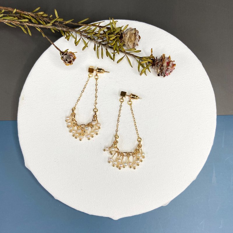 Natural Pearl 14KGF earrings【 Mini pearls Earrings】【White Pearls Earrings】 - Earrings & Clip-ons - Pearl White