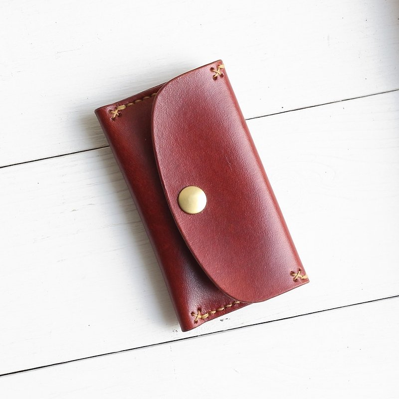 Rustic business card holder∣coffee red hand-dyed vegetable tanned cow leather∣multi-color - ที่เก็บนามบัตร - หนังแท้ สีนำ้ตาล