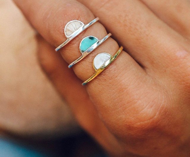 Pura Vida American Handcrafted Half Moon Stone Silver Tone Sterling Silver Ring Shop puravida tw General Rings Pinkoi