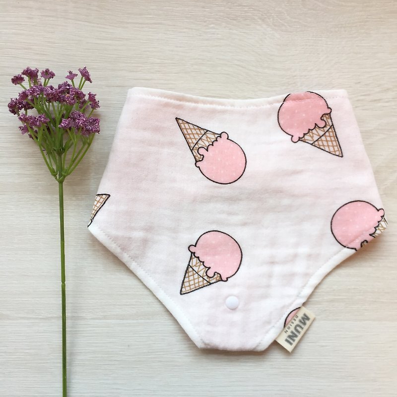 Triangle Bib (pink strawberry ice cream) - ผ้ากันเปื้อน - ผ้าฝ้าย/ผ้าลินิน 