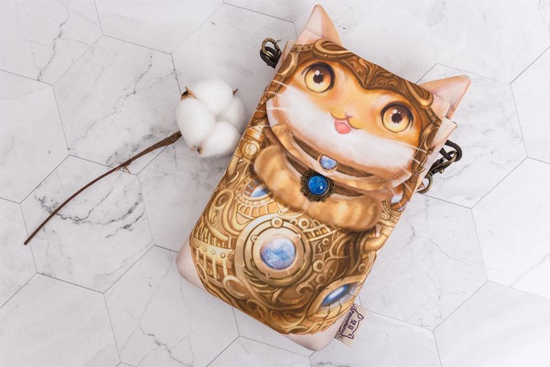Multifunctional Small Side Backpack Series-Steampunk Orange Tabby Cat Magic Starry Owl - Messenger Bags & Sling Bags - Polyester Khaki