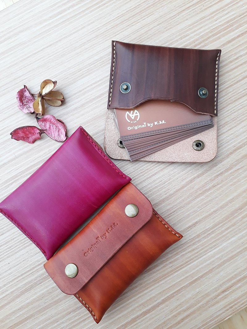 Business card holder/coin purse (dual-purpose large capacity) │Vegetable tanned leather, hand-dyed and brandable - Card Holders & Cases - Genuine Leather Brown