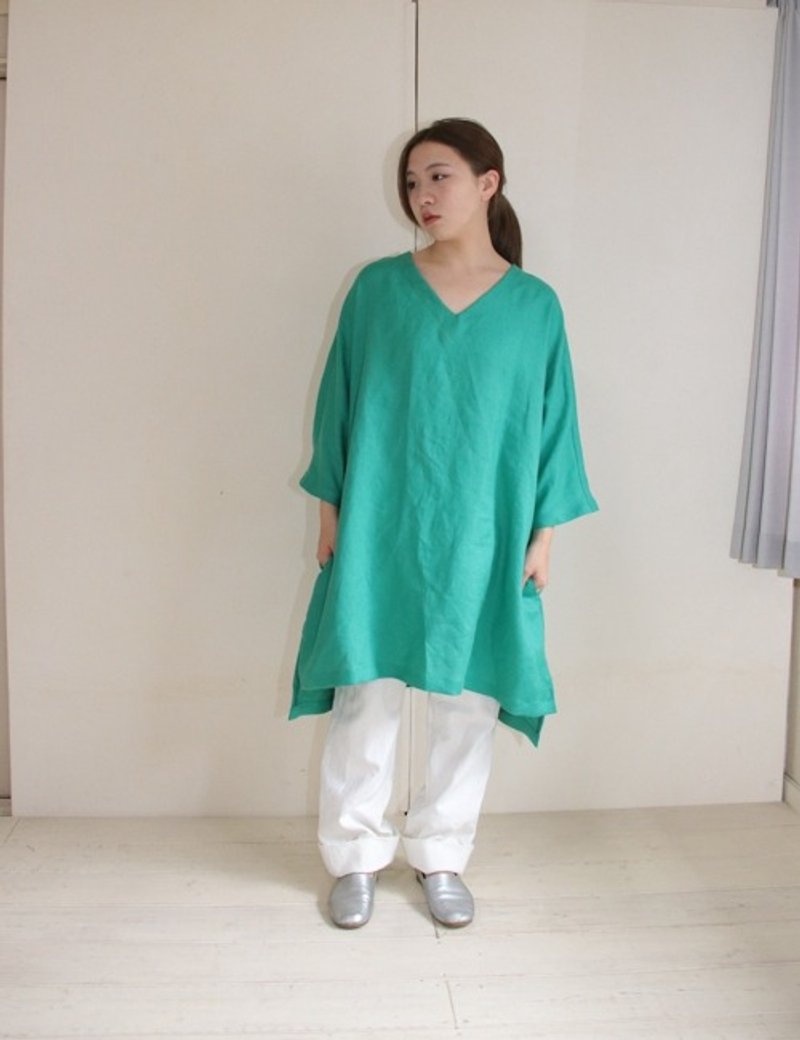 Linen Dolman Sleeve Tunic (Green) - ชุดเดรส - ผ้าฝ้าย/ผ้าลินิน สีเขียว
