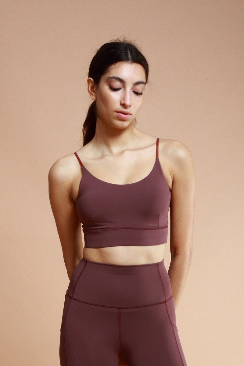 asana classic low back longline bra @Breathm-berry brown red - Women's Yoga Apparel - Polyester Red