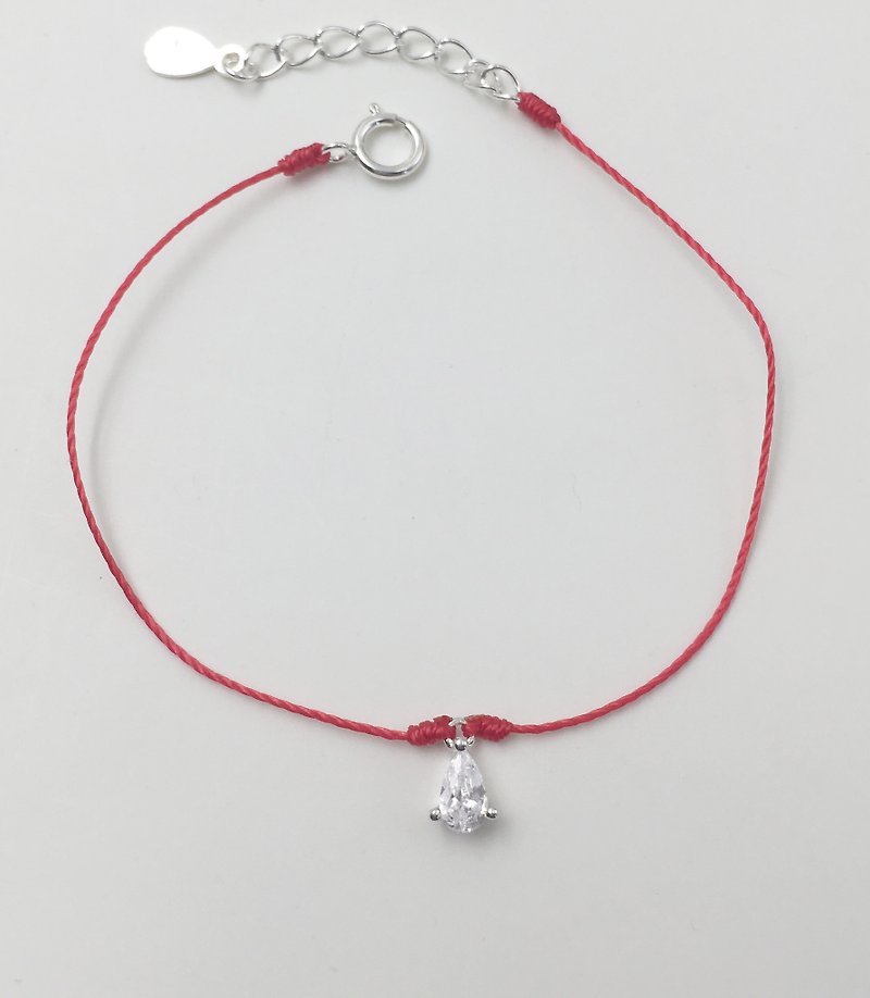 Happiness line sterling silver drop drill three claw drill heart of the ocean mermaid tears red string thin anklet - Bracelets - Polyester Red