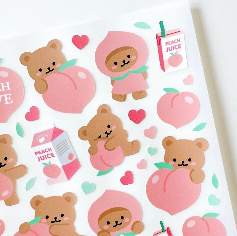 Doodle Bear Peach Sticker - สติกเกอร์ - กระดาษ สึชมพู