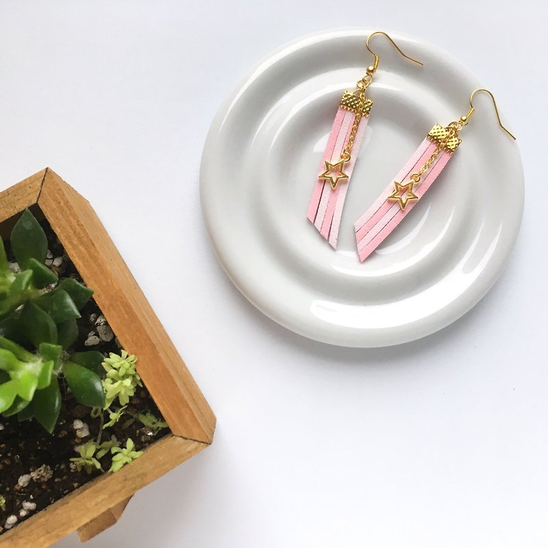 Handmade Stylish Star Earrings Rose Gold Series-pink - ต่างหู - วัสดุอื่นๆ สึชมพู