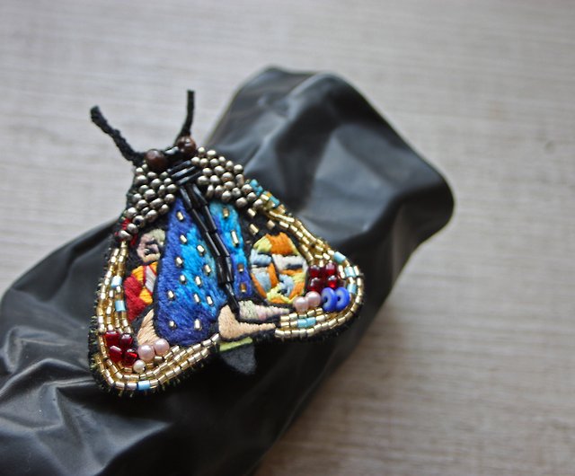 Moth Beaded Brooch Pin Moth Embroidered Brooch Butterfly Bea - Inspire  Uplift
