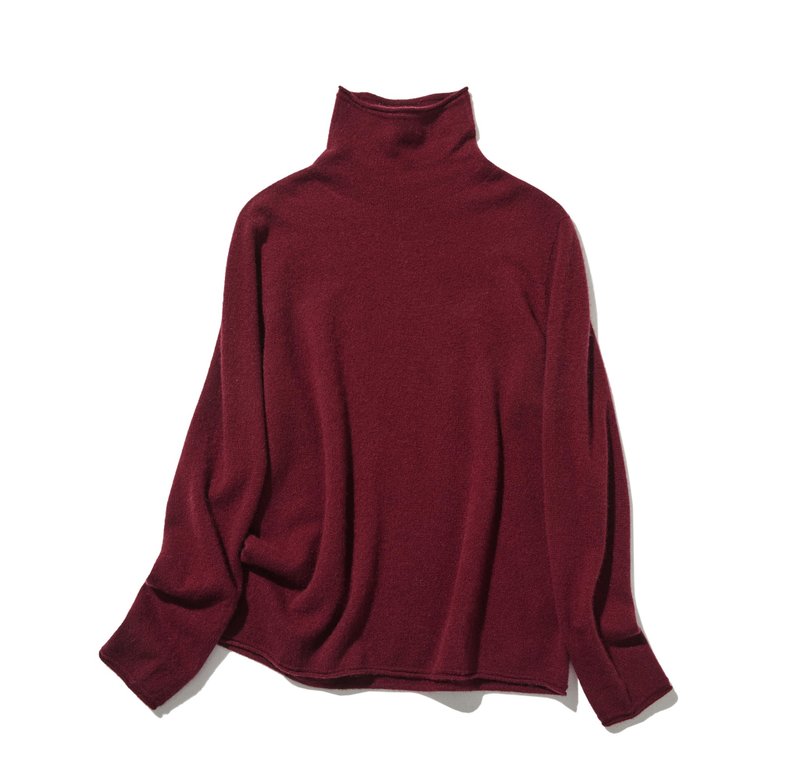 2025 New Color: Unparalleled Comfort Born from Soft Fibers: 100% Cashmere High-Neck Knit, Bordeaux 231109-9 - Women's Sweaters - Wool Red