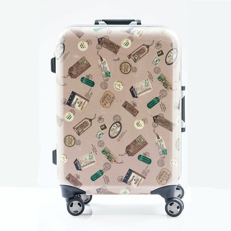 郵戳圖印卡奇色系-手工印紋時尚鋁框20吋行李箱/旅行箱 - 行李箱/旅行袋 - 鋁合金 