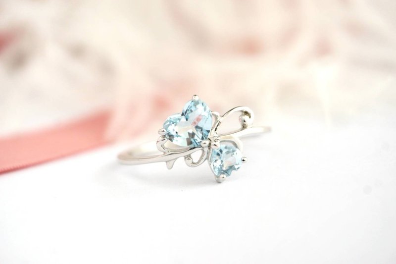 Natural topaz heart ring Silver 925 with white gold plated - General Rings - Sterling Silver Blue