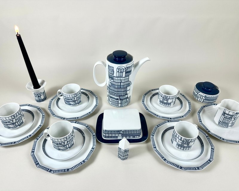 復古 Rosenthal Studio Line 餐具套裝 Eduardo Paolozzi 設計 - 茶壺/茶杯/茶具 - 瓷 藍色