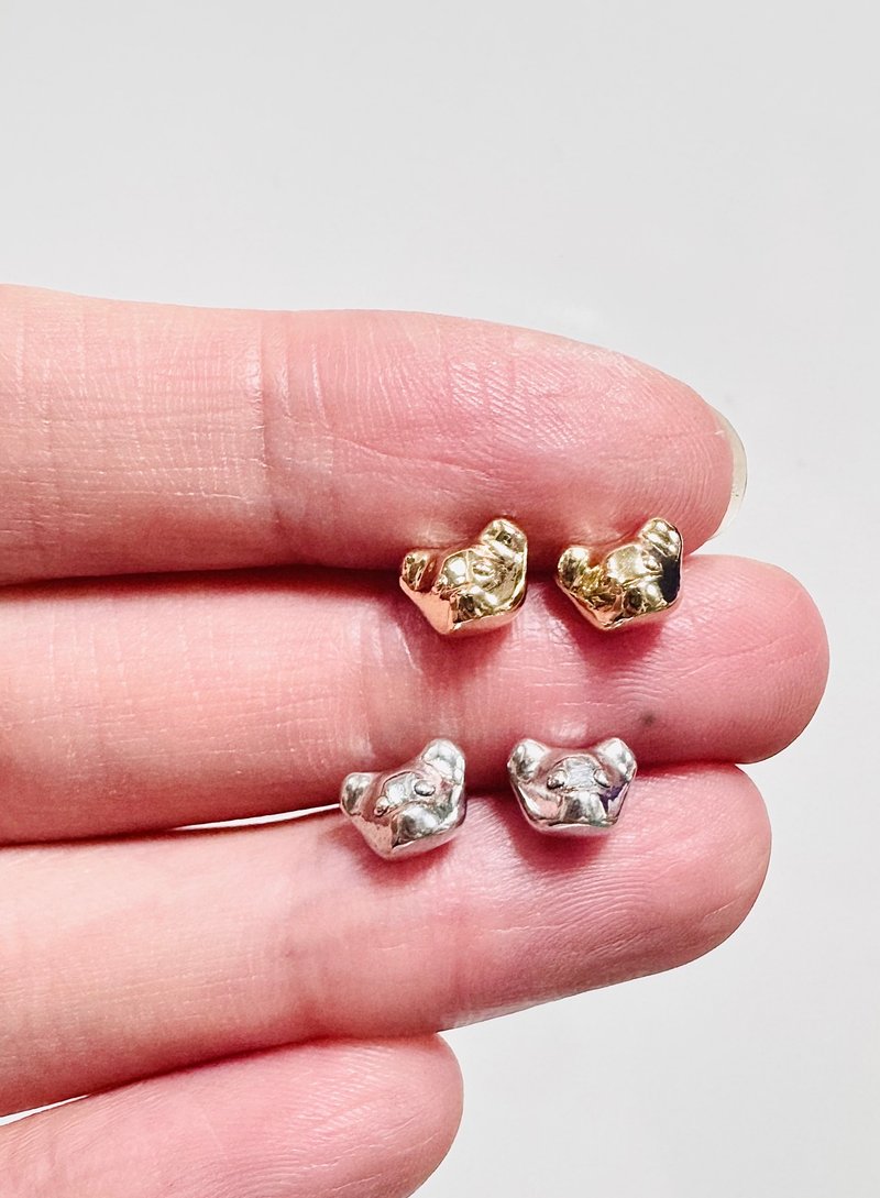 Sweet Bear - 小熊耳針 夾式 925銀 鍍k金 10k金 手作 - 耳環/耳夾/耳骨夾 - 貴金屬 金色