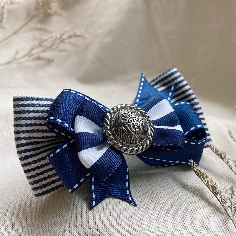 Navy & British style bounce clip / bounce clip / temperament striped navy - Hair Accessories - Other Materials Blue