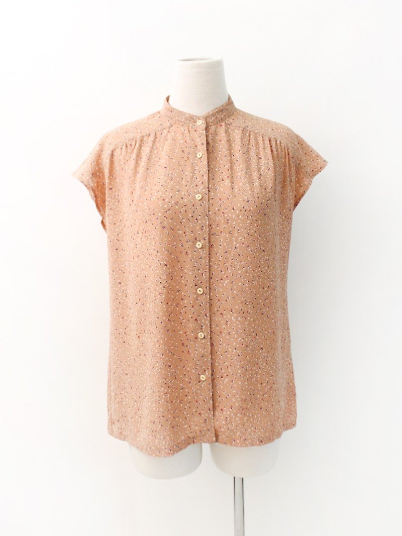 復古日本製碎花點點裸色短袖古著襯衫 Vintage Blouse - 女襯衫 - 聚酯纖維 橘色
