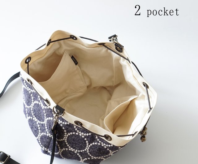 mina perhonen ドローストリングバッグ choucho navy バッグ 斜