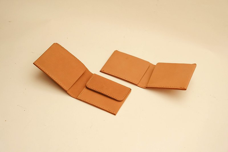 mini 短夾 零錢/卡槽 mini bifold wallet 頂級牛皮 客製刻字 - 長短皮夾/錢包 - 真皮 咖啡色