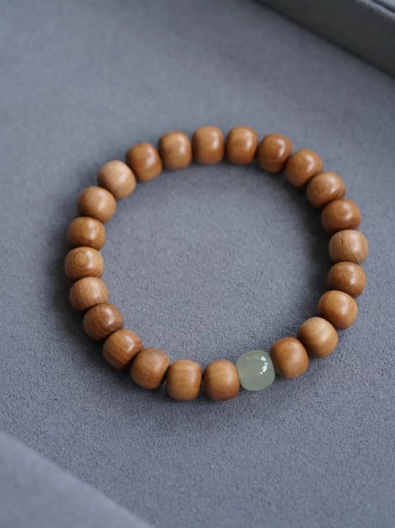 8mm original Laoshan sandalwood clear water jade design single circle bracelet handheld s - Bracelets - Wood Brown