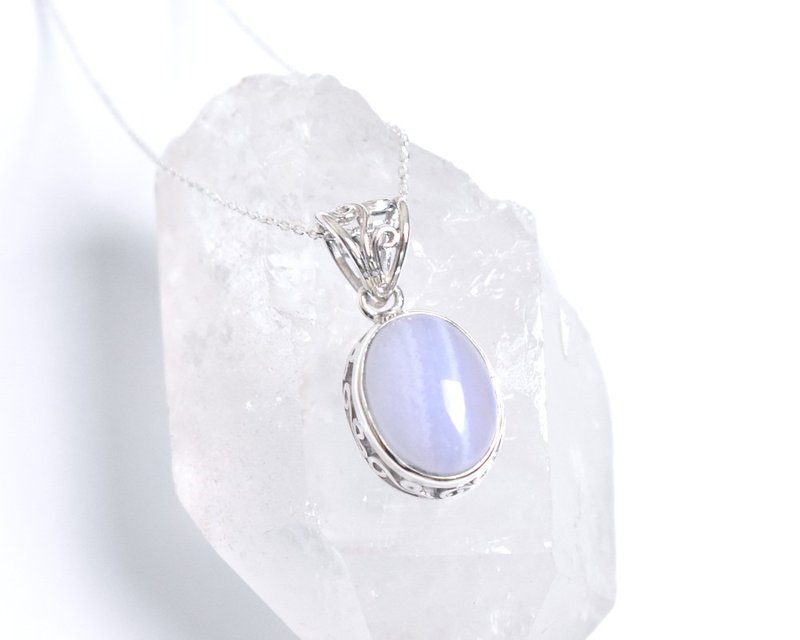 Blue lace agate silver necklace Silver925 - Earrings & Clip-ons - Gemstone Blue