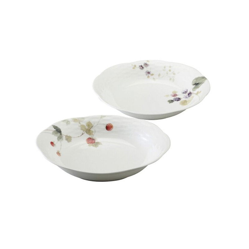 日本NARUMI 幸福果實骨瓷深盤-2入-23cm - 盤子/餐盤/盤架 - 瓷 白色