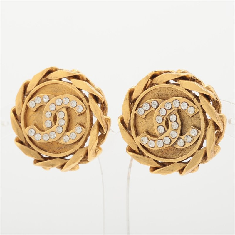 CHANEL CC clip-on earrings gold rhinestone chain design hoop Clip-On Japanese medieval - Earrings & Clip-ons - Other Metals Gold