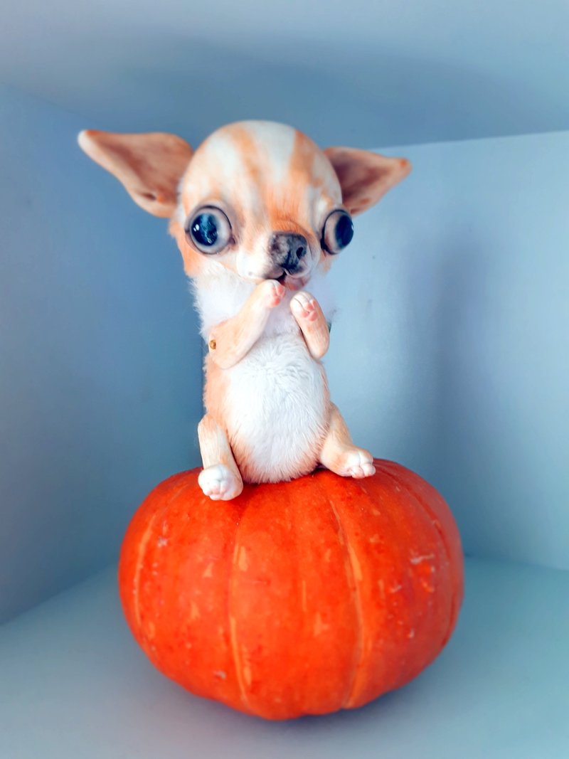 Peach Chihuahua Teddy Puppy Plush Toy Dog Stuffed Animal Collection Figurine - 公仔/玩偶 - 其他材質 卡其色