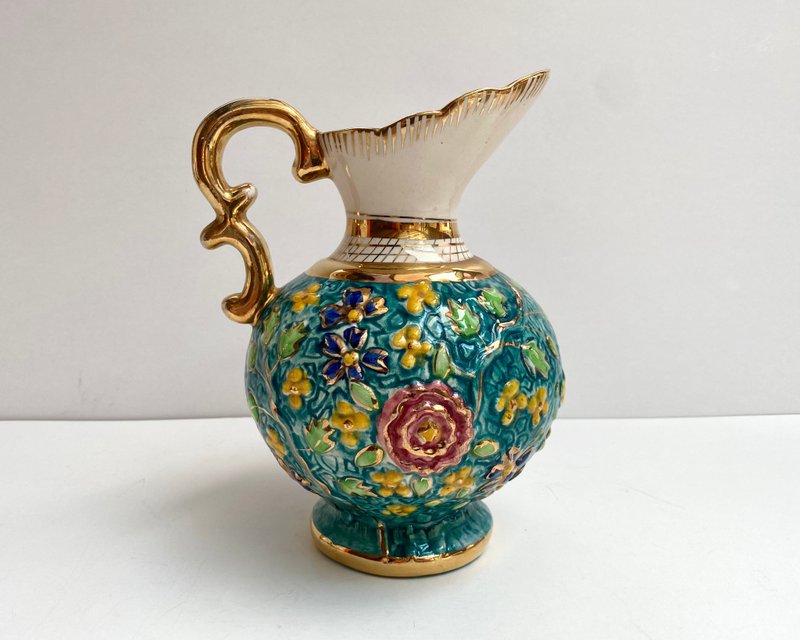 Amazing Vintage Vase, Belgium, 1950s | 24K Gold Faience Vase or Jug With Handle - Other - Pottery Multicolor