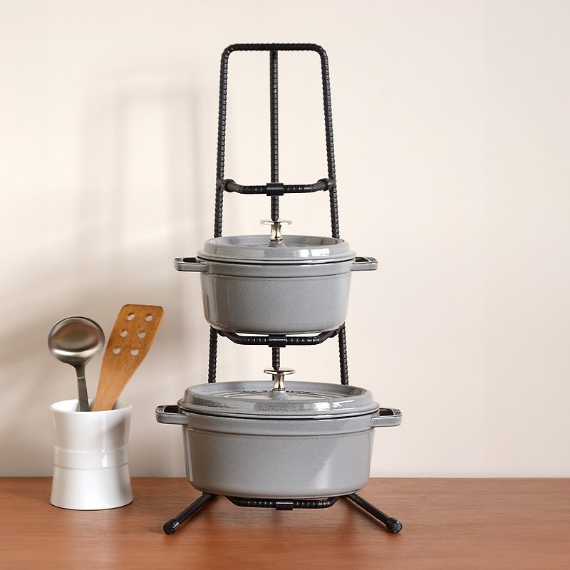 【新品】日本 AUX  BOW 廚房工業風鍋具三層收納展示架 - 置物架/籃子 - 其他材質 灰色