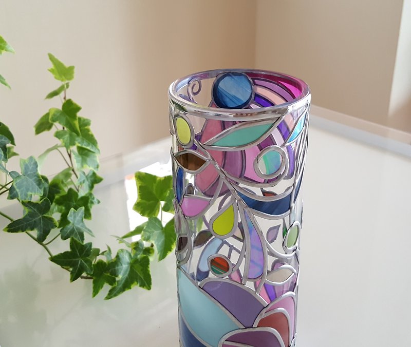 ガラス円形花瓶　冬花 - 花瓶・植木鉢 - ガラス ピンク