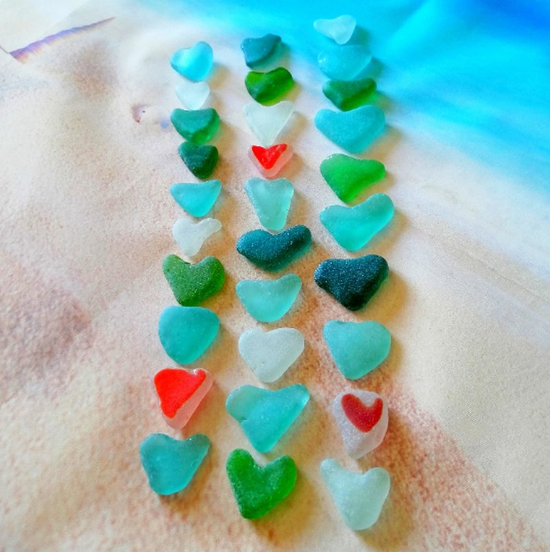 Genuine Sea glass Hearts for Sea glass jewelry.Sea glass bulk Set 10 pcs - 陶藝/玻璃 - 玻璃 多色