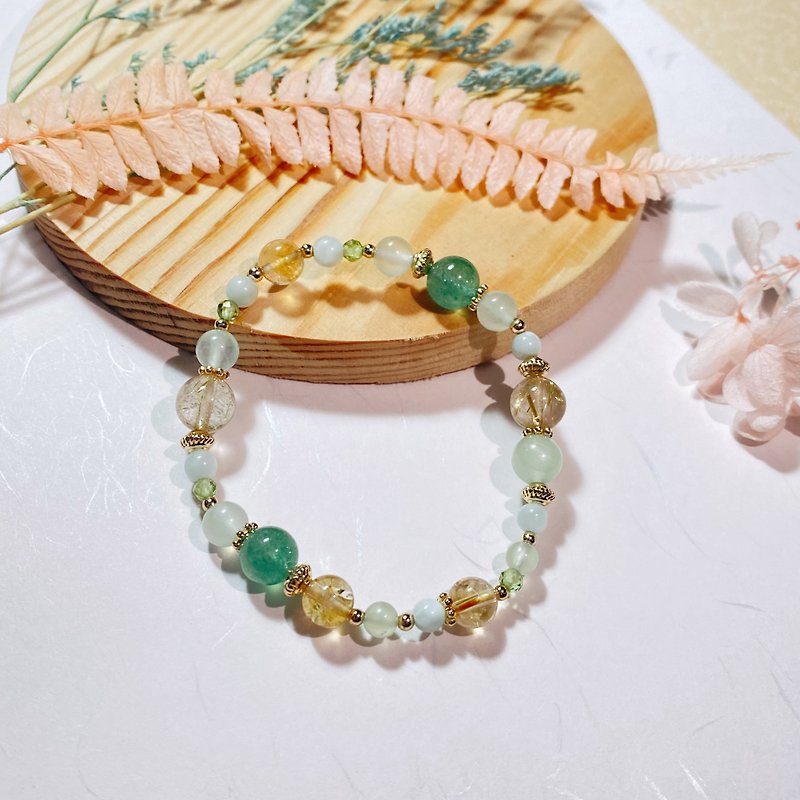 Prehnite Stone Strawberry Citrine Blonde Crystal Moonstone|| Lucky Crystal Bracelet - Bracelets - Crystal Green