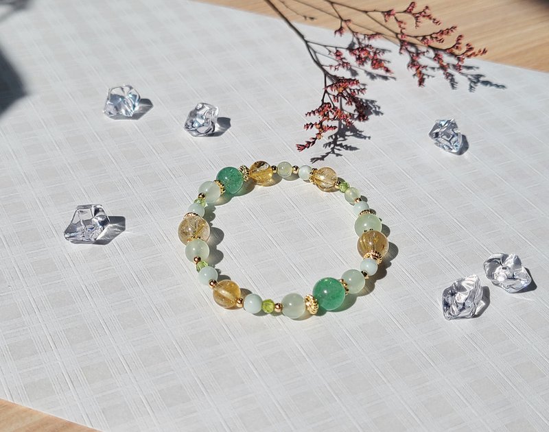 聖誕禮盒 葡萄石 綠草莓 黃水晶 金髮晶||招財轉運 人緣 水晶手鍊 - 手鍊/手環 - 水晶 綠色