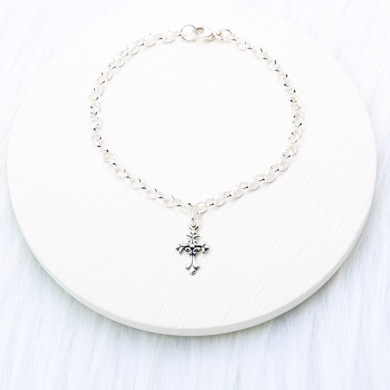 【Angel & Me】Iris Gothic Cross s925 sterling silver bracelet Valentine's Day gift - สร้อยข้อมือ - เงินแท้ สีเงิน